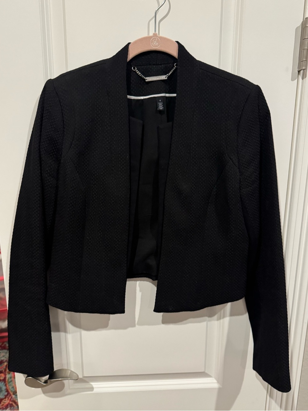 White House Black Market Black Cropped Tweed Open Blazer